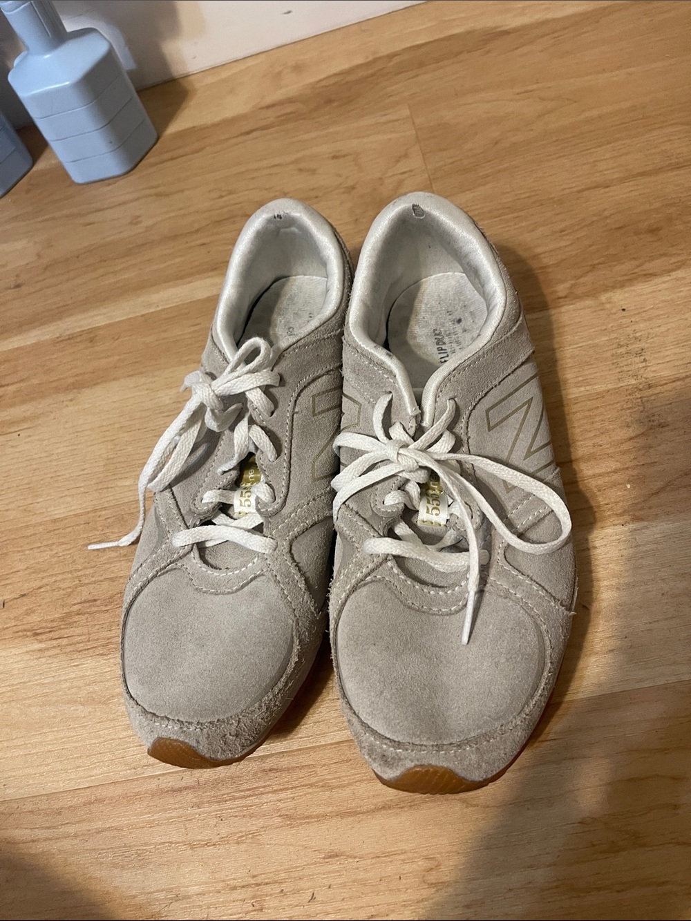 New Balance Beige Suede Sneakers with White Laces